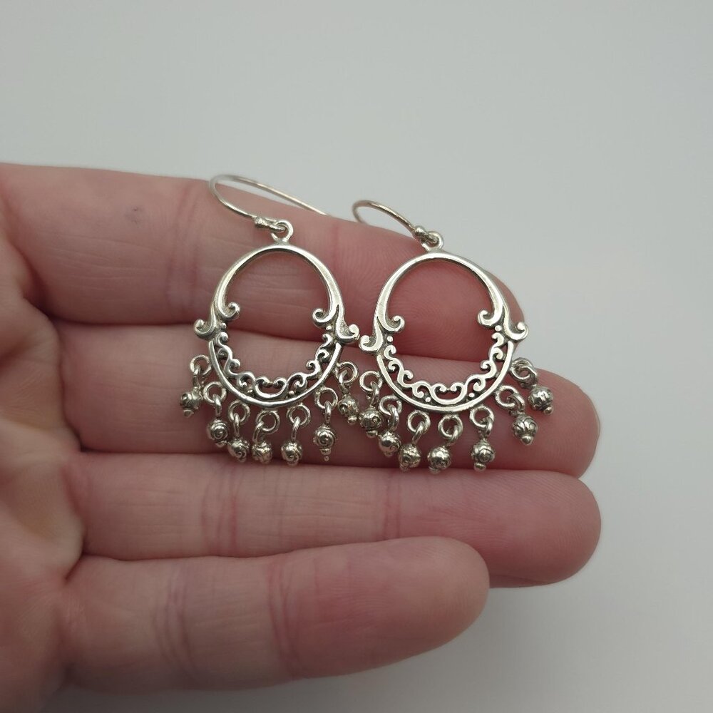 Sterling Silver Unique Pattern Hefty Earrings A11… - image 1